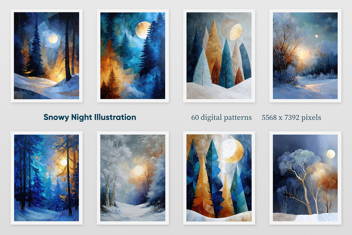 Snowy Night Illustration, a Decorative Illustration by Housui Patterns (Photo 3 of 9)