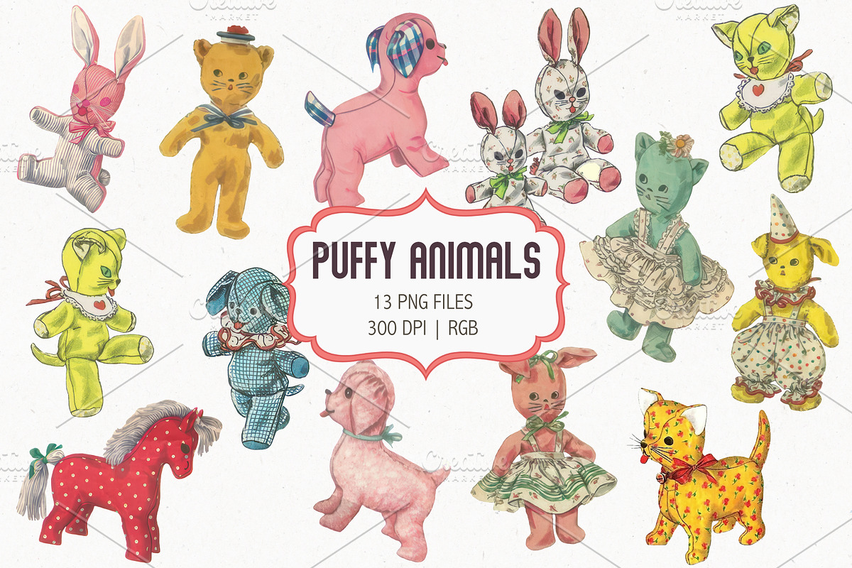 Vintage Puffy Animals Clip Art, an Animal Illustration by Patterns for ...