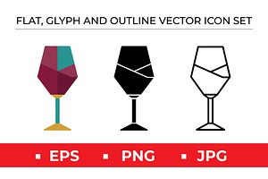 Wine Glass Icon Set - 3 Styles, an Outline Icon by Artonix