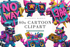 80s Neon Cartoon Clipart Bundle, an Object Illustration by BusyDaydesign