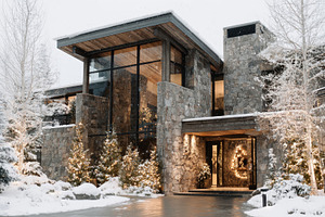 Winter evening at a cozy stone house, a Photo by Beautiful things
