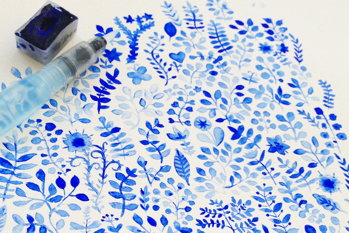 Watercolor vector flowers pattern preview 4