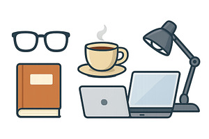 Cozy workspace setup with coffee, an Education Illustration by ZinetroN