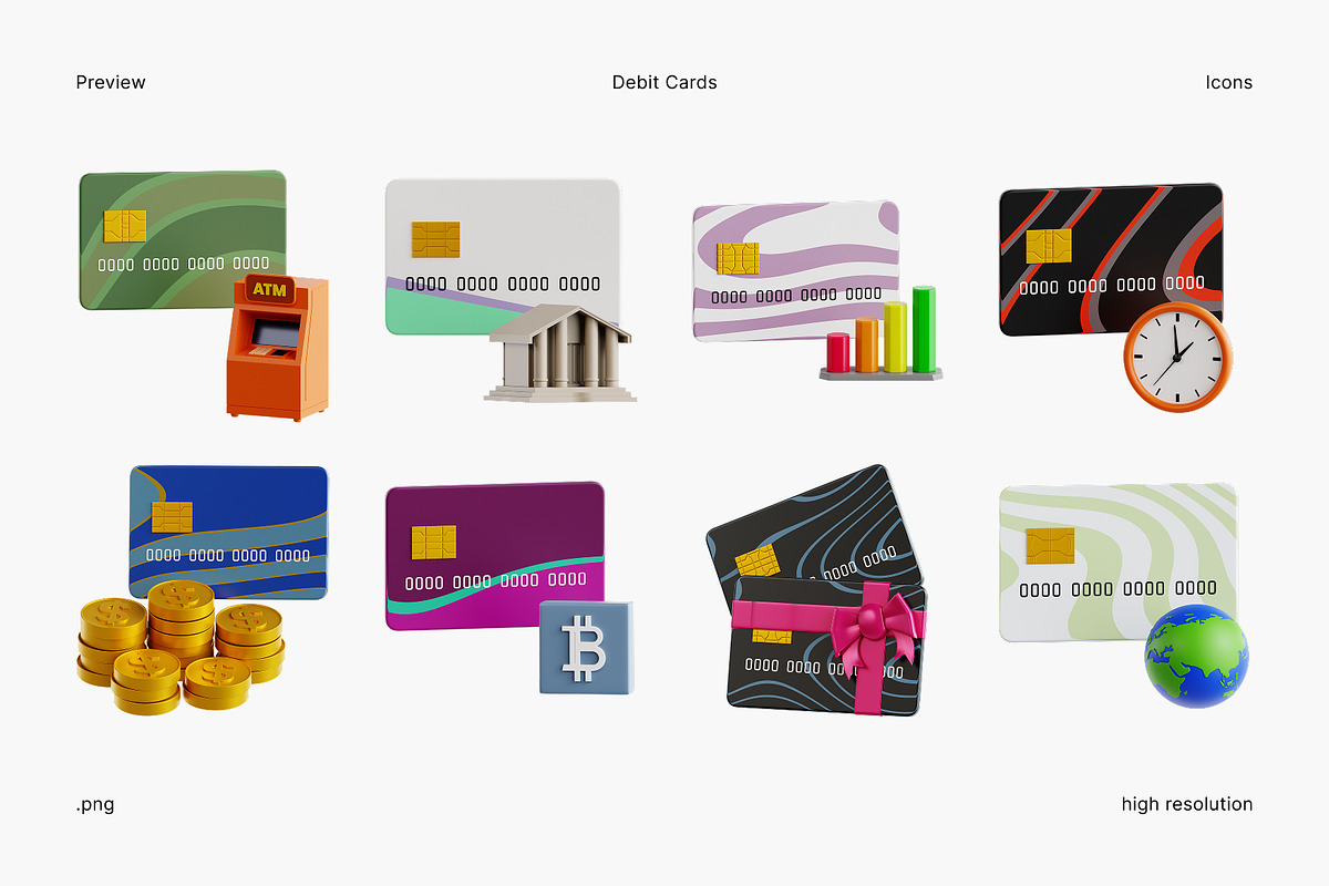 Debit Card 3D Icon Set, an Object 3D Model by Eklip Studio (Photo 3 of 3)