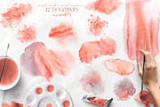 Pink watercolor leaves set. Alphabet, a Decorative Illustration by MiraEl Art (Thumbnail 6 of 15)
