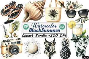 Ivory and Black Hello Summer Clipart, an Illustration by DreamCafeArt