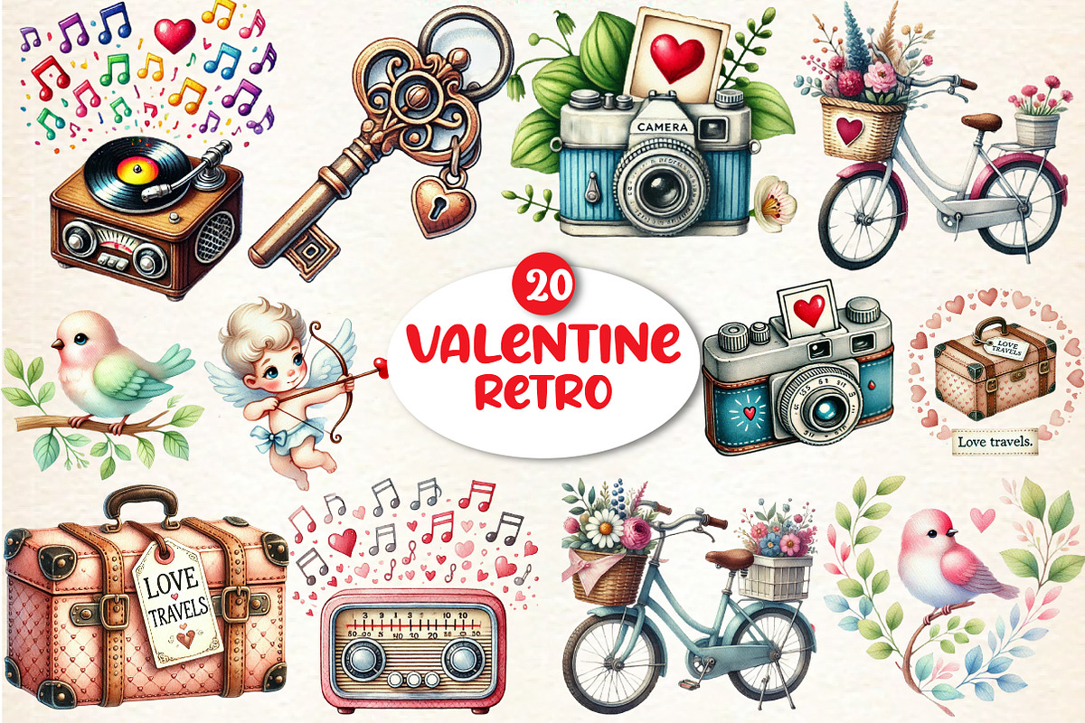 Retro Valentine Sublimation Clipart, an Illustration by DreamArtGraphic (Photo 1 of 5)