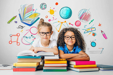 Children exploring knowledge, a Photo by Pavel_design