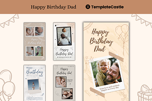 5 Happy Birthday Dad Photo Collage, a Templates & Theme by TemplateCastleStore