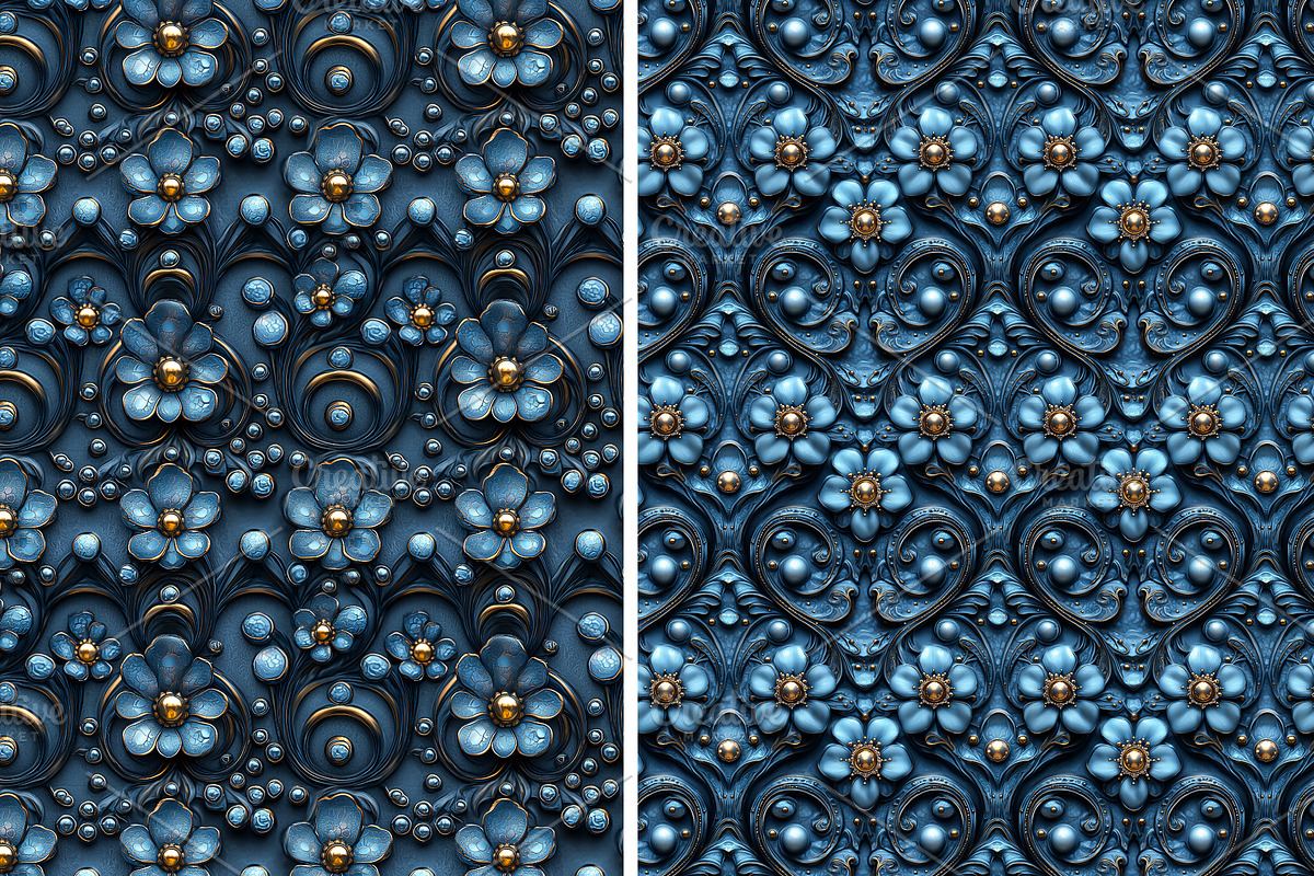 Whimsical indigo seamless patterns, a Pattern Graphic by Bubert Art (Photo 5 of 5)