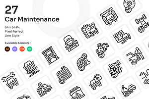 Car Maintenance Icons Set - Line, an Outline Icon by Kmg Design