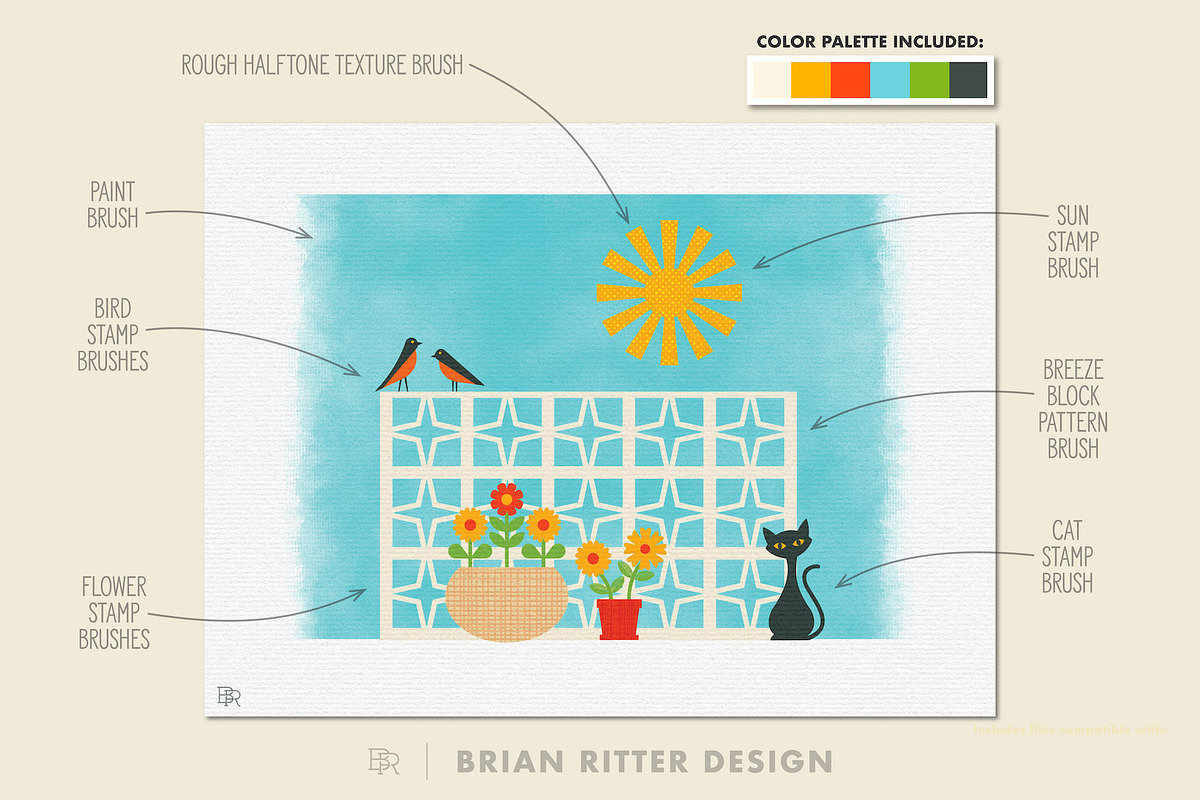 Mid-Century Retro Toolkit Procreate, a Brush Add-On by Brian Ritter Design (Photo 2 of 11)