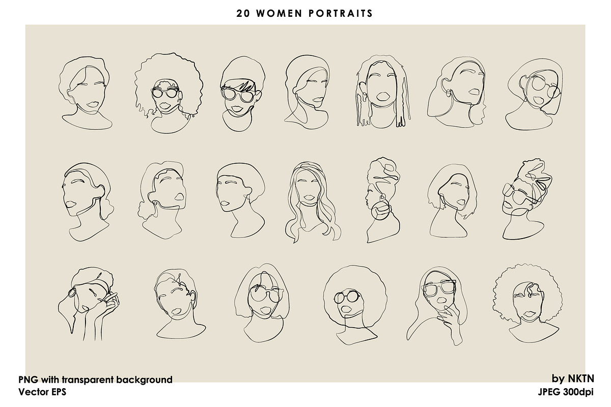 Modern Posters. Women line portraits, a Decorative Illustration by NKTN (Photo 4 of 9)