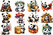 Watercolor Autumn Panda Clipart, an Illustration by OK Design (Thumbnail 2 of 5)