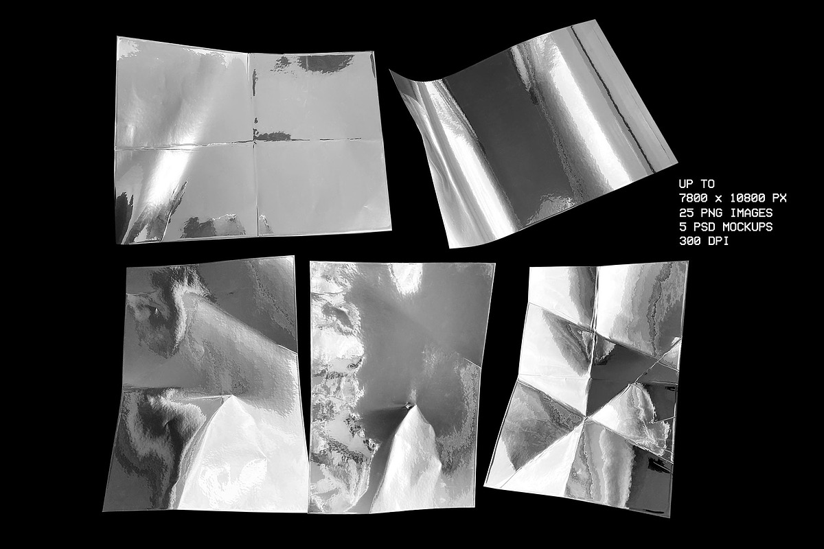 Silver Paper Textures + 5 Mockups, a Texture Graphic by Marie T (Photo 5 of 17)