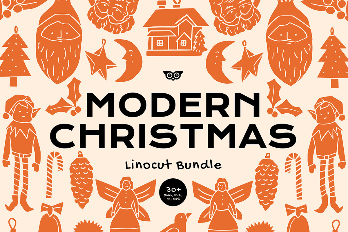 Modern Christmas Linocut Bundle, an Illustration by ClayStudio (Photo 1 of 8)