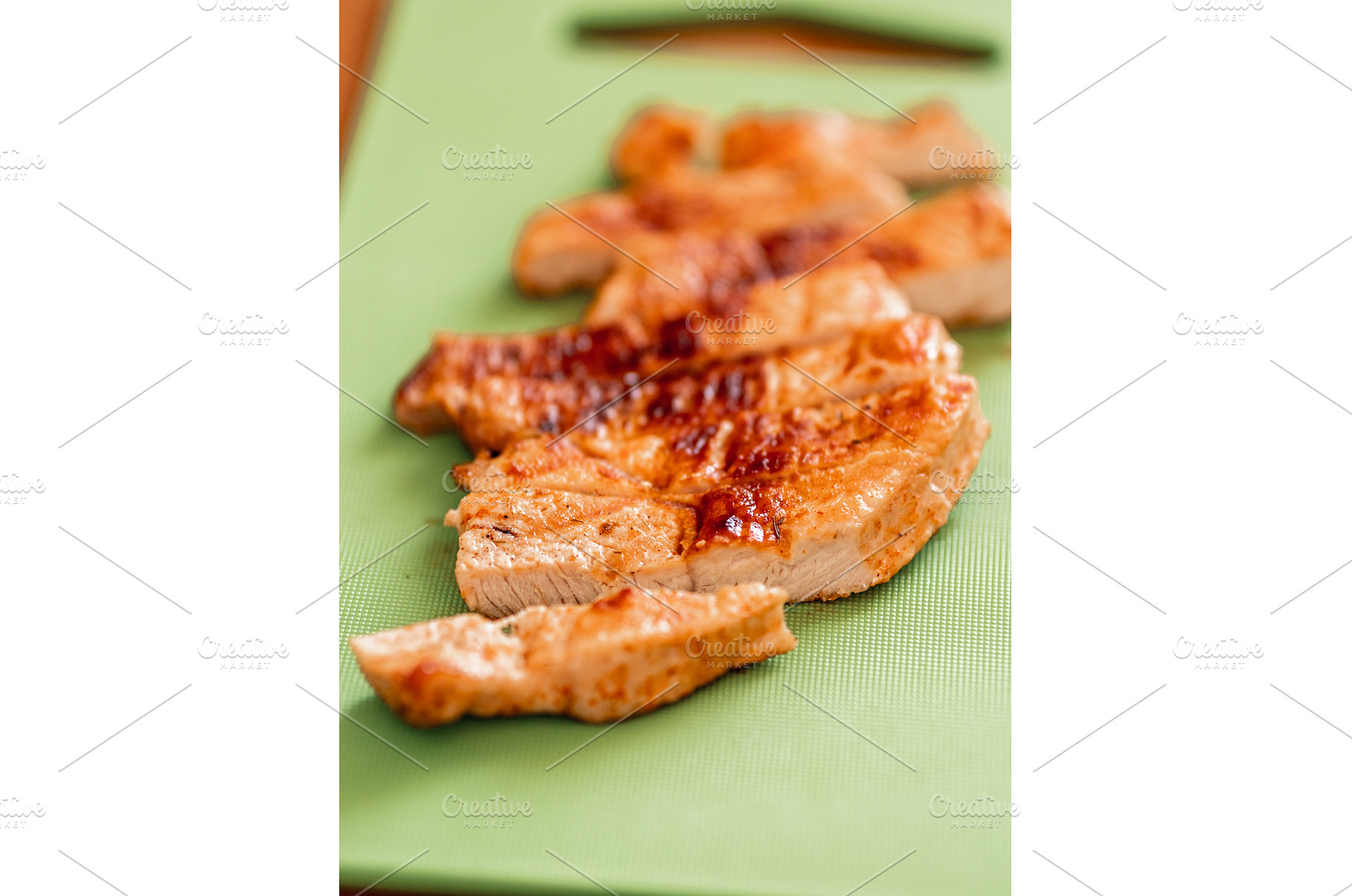 grilled turkey meat steak sliced on, a Food & Drink Photo by Fascinadora