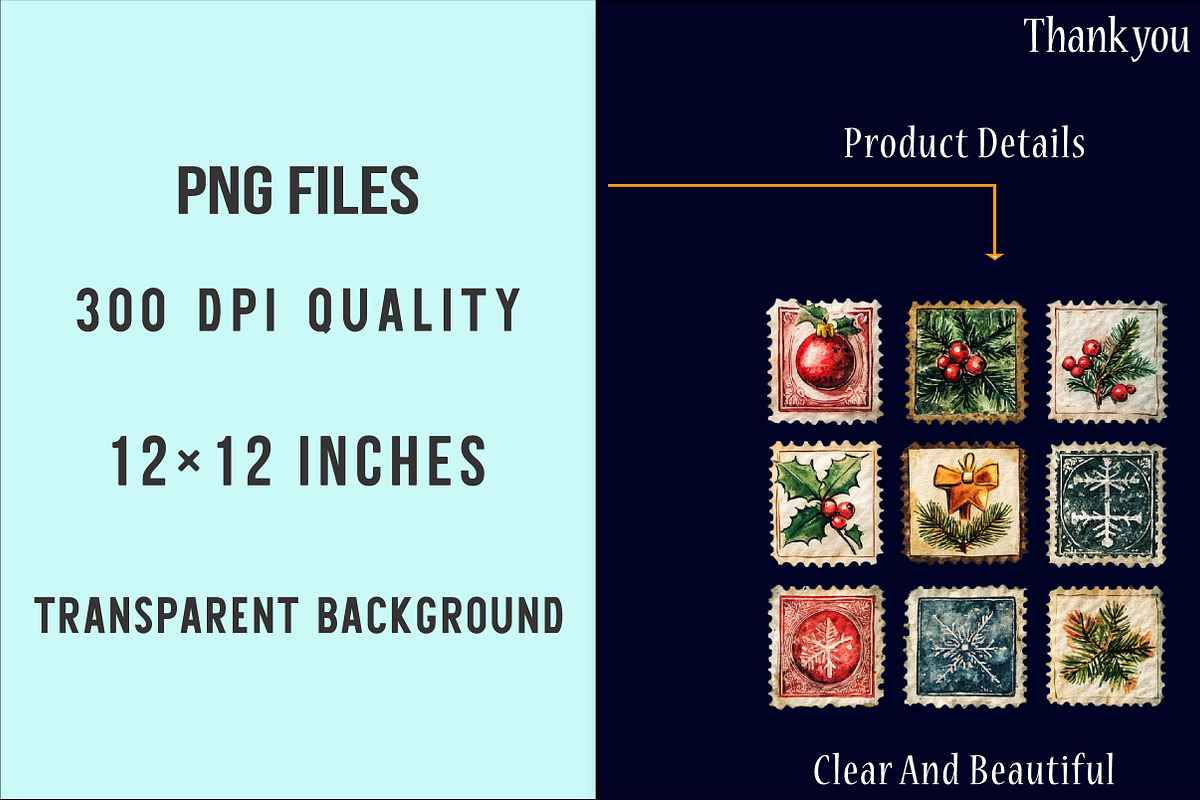 Vintage Christmas Stamps Png Bundle, an Illustration by SinaCreation (Photo 6 of 7)