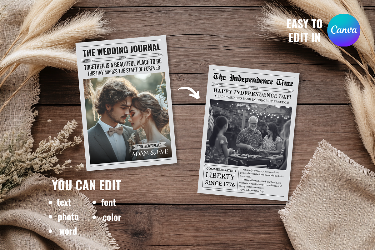 Newspaper Wedding Invitation, an Invitation Template by ZoloDesignHub (Photo 4 of 10)