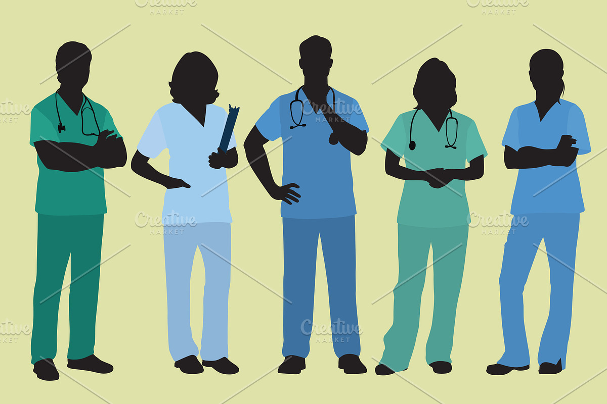 Silhouette Doctors/Nurses in Scrubs, a Healthcare Illustration by Ellegant Media