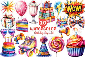 Happy Birthday Pop Art Clipart, an Illustration by CreationArt
