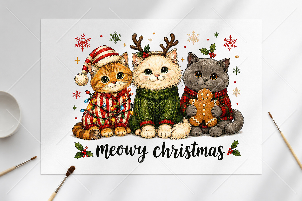 Meowy Christmas Cats Sublimation PNG, a Seasonal Illustration by Canvas Craft (Photo 6 of 6)