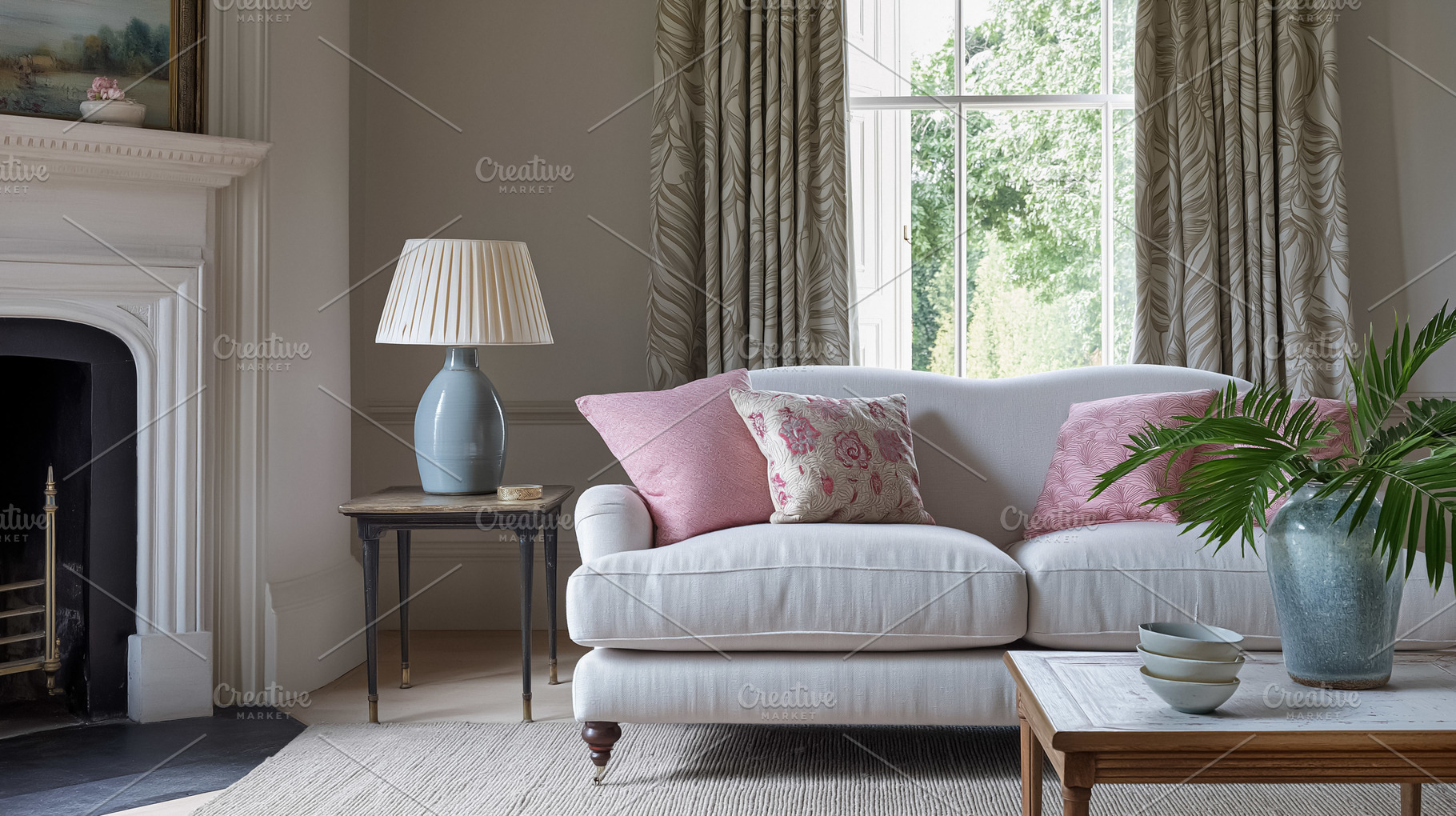 Cozy living room interior design featuring a comfortable sofa, fireplace, elega, an Architecture Photo by Studio ANNA