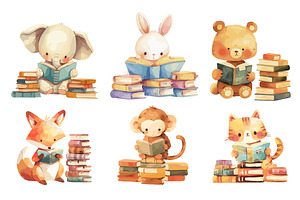 Animals reading. Watercolor elephant, an Education Illustration by Stock-Smart-Start