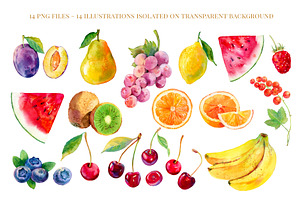 Watercolor Fruits & 10 Cool Patterns