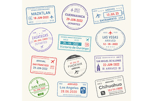 Visa travel stamps, USA, Mexico, a Work Illustration by Vector Tradition