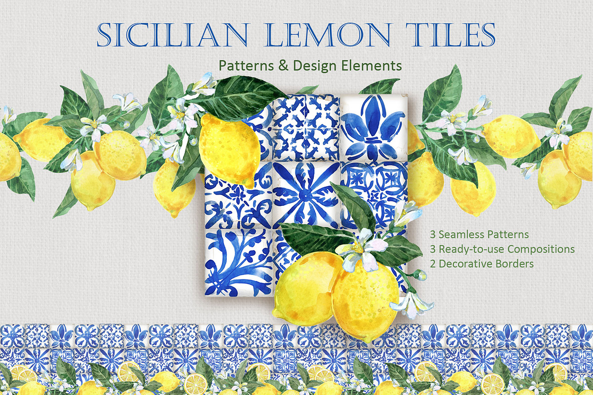 Sicilian Lemon & Tiles Pattern Kit, a Pattern Graphic by FineArt (Photo 1 of 4)
