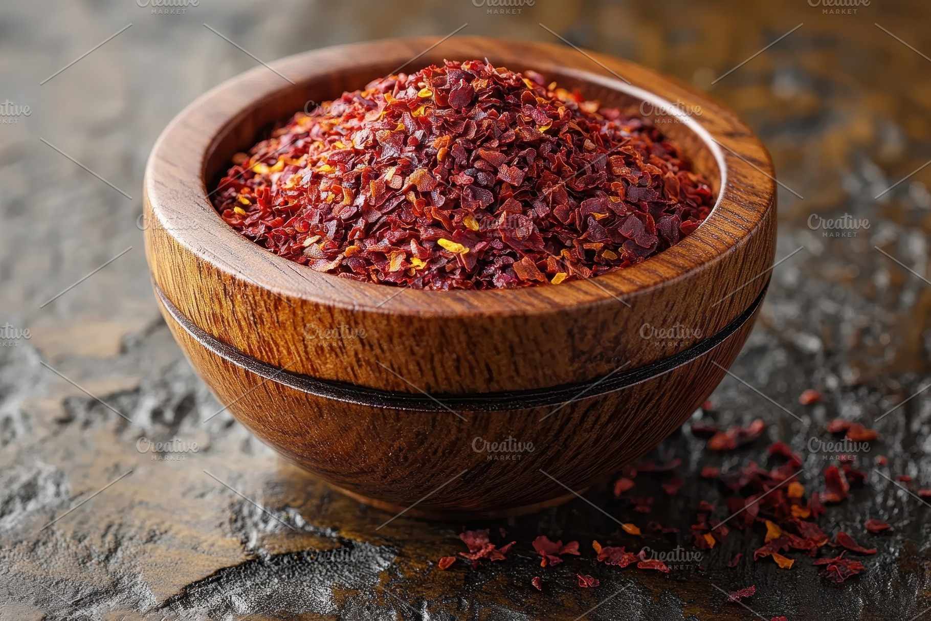 Ground spices in a wooden bowl on a, a Photo by Tanuart