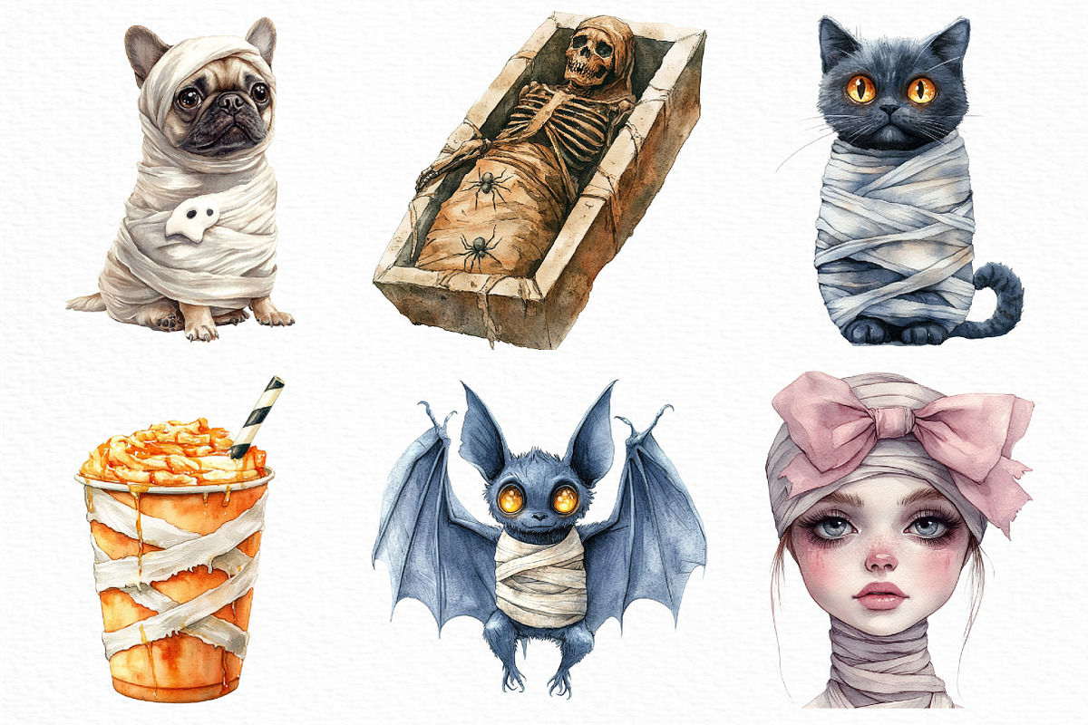 Watercolor Halloween Mummy Clipart, an Illustration by Craft Nest (Photo 5 of 6)