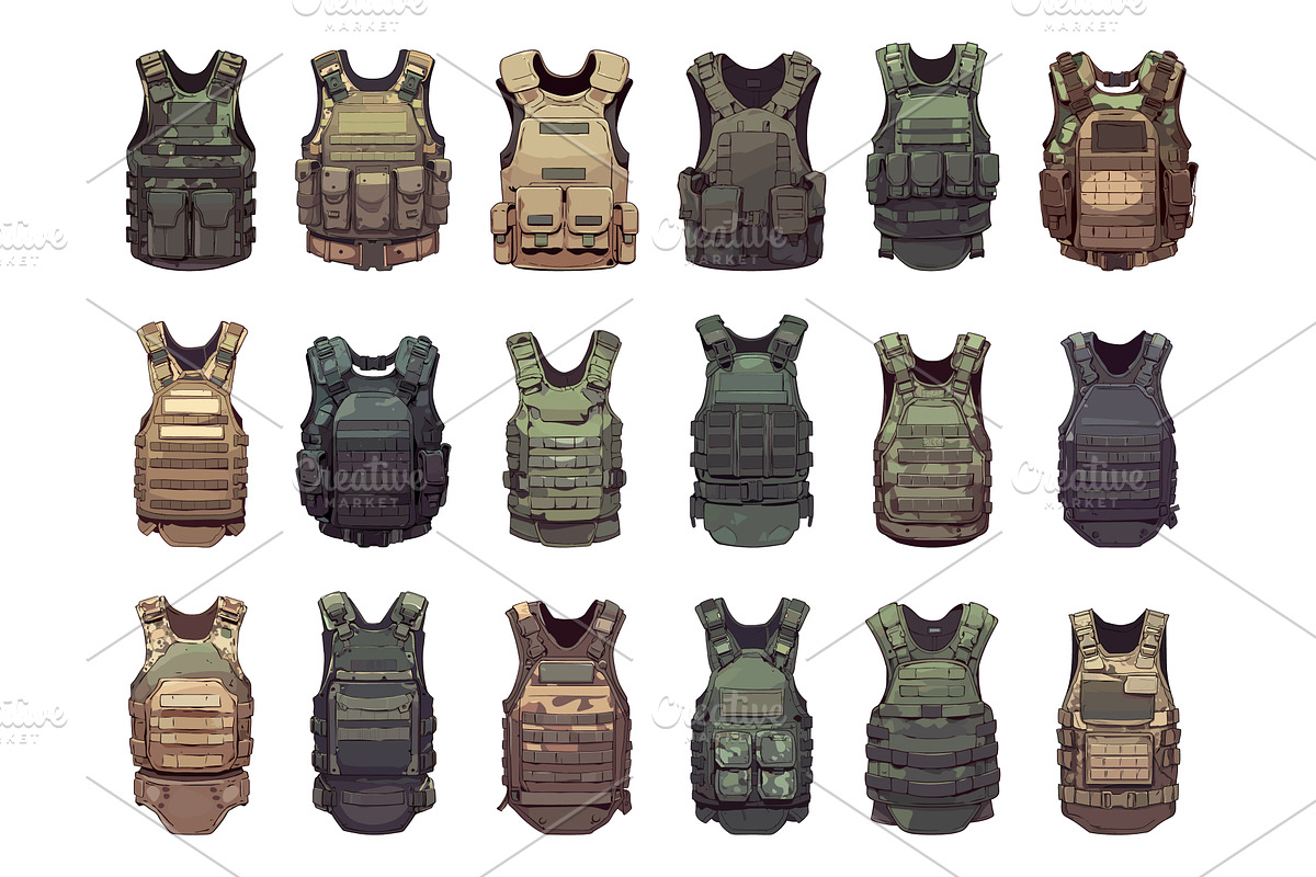 Set of cartoon bulletproof vests of, an Object Illustration by LadadikArt