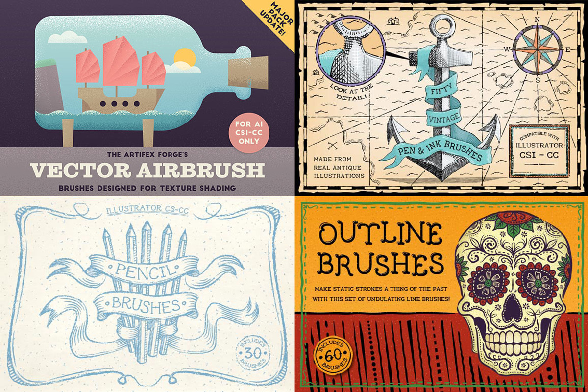 The Illustrator Brushes Mega-Bundle, a Brush Add-On by The Artifex Forge (Photo 2 of 5)