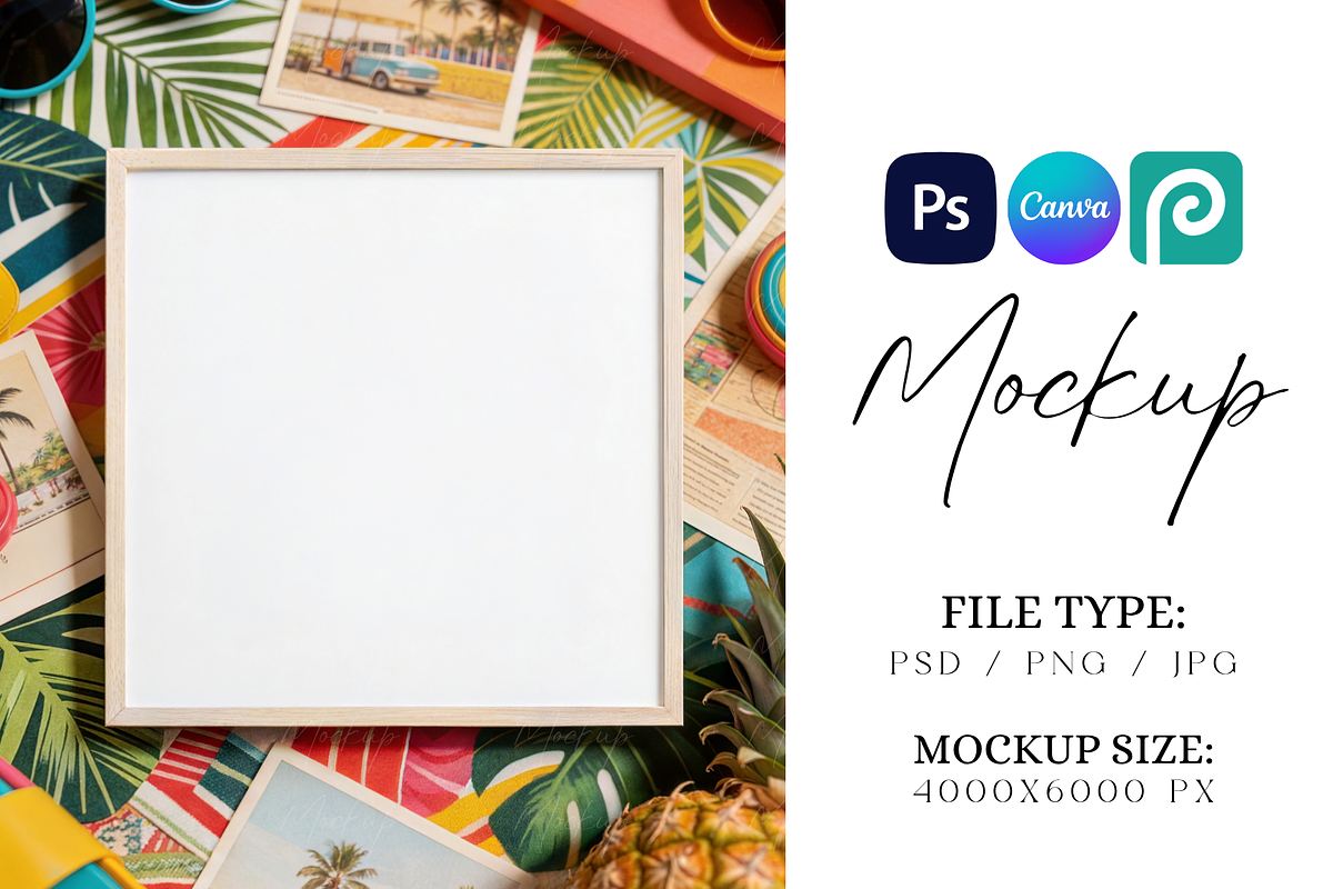Summer Wood Square Frame Mockup, a Product Mockup by TatiMockup (Photo 1 of 3)
