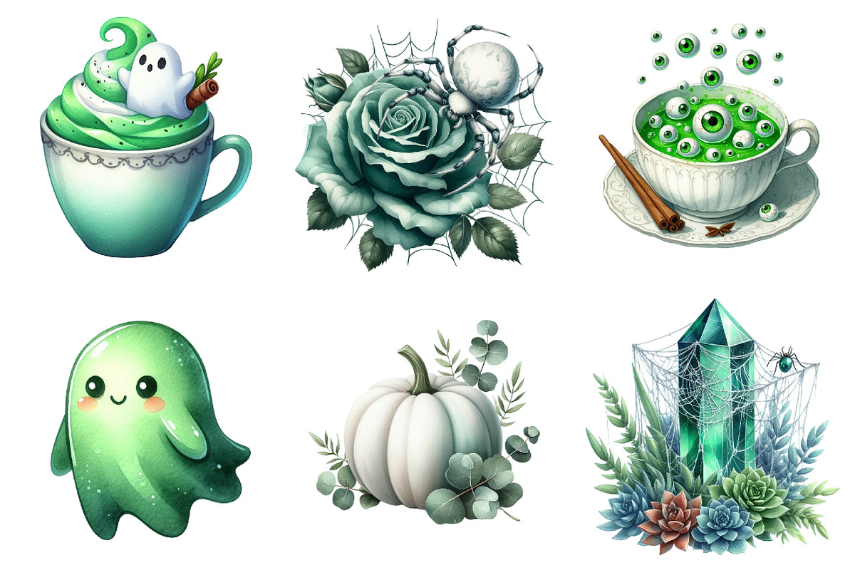 Green & White Halloween Clipart, an Illustration by Pixels.Craft (Photo 4 of 8)