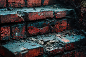 Weathered Brick Steps Dark Teal Acce, an Abstract Photo by Pixeness Studio