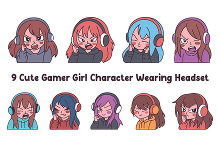 9 Cute Gamer Girl Wearing Headset, a Person Illustration by jongcreative