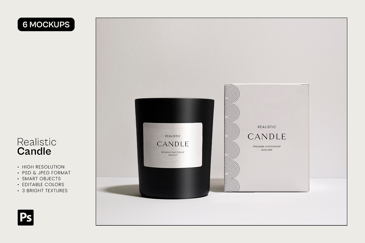Realistic Candle - 6 Mockups Set, a Packaging Mockup by Studio Lanterne (Photo 4 of 7)