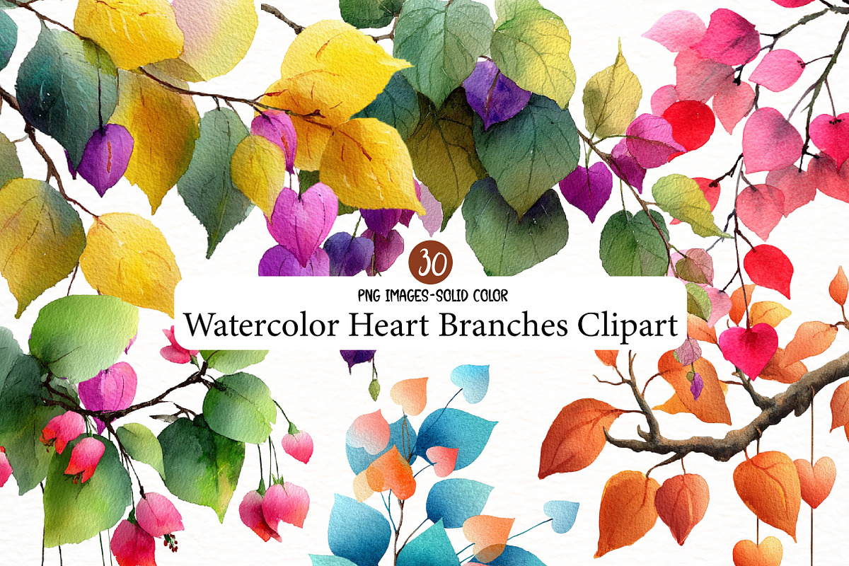 Watercolor Heart Branches Clipart, an Illustration by Designworld (Photo 1 of 5)