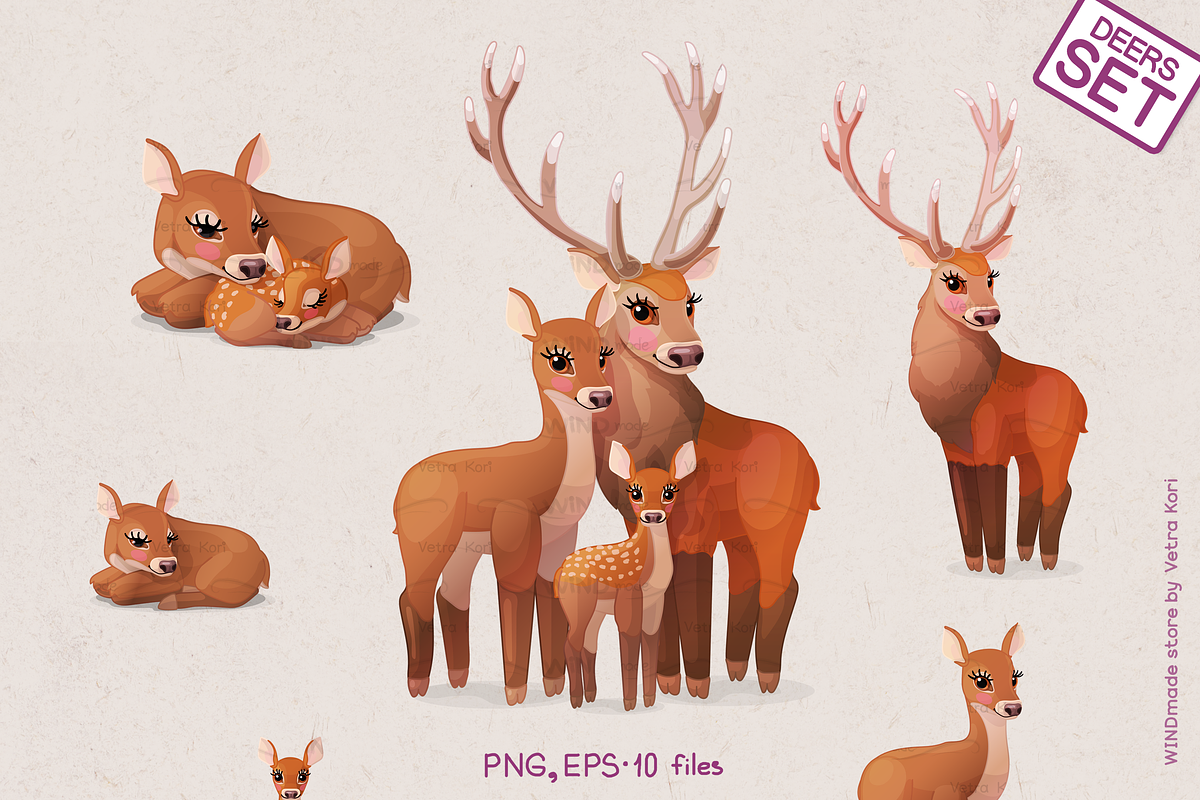 vector Deers family, an Animal Illustration by WINDmade