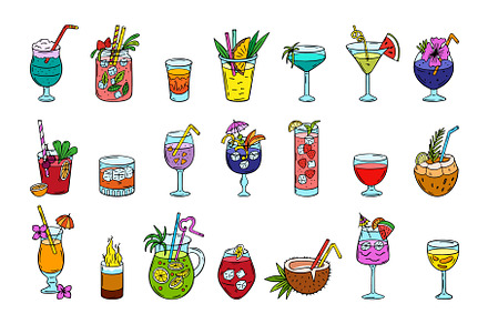 Doodle beach cocktails. Hand drawn, a Food Illustration by Valerie Bodnar