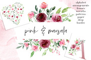 Watercolor flowers Pink & Marsala, an Illustration by Larisa Maslova (Thumbnail 1 of 14)