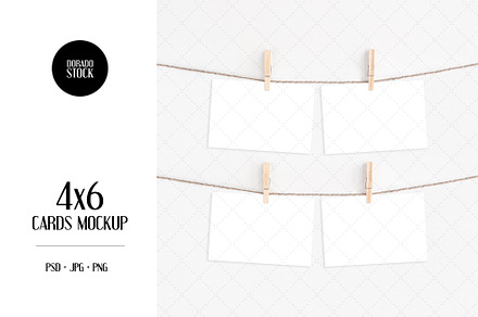 4x6 cards mockup with clothespins