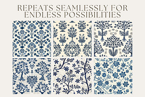 8 Indigo Flora Block Print Patterns