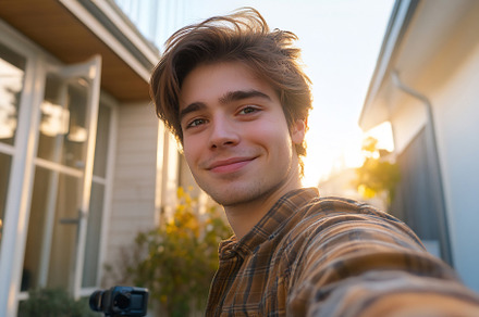 Young man capturing selfie outdoors, a Person Photo by Beautiful things