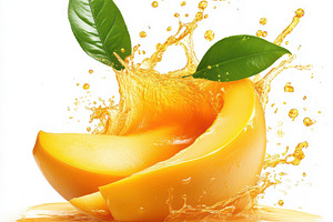 Juicy Mango Slices Splashing Fresh T, a Food & Drink Photo by Pixeness Studio