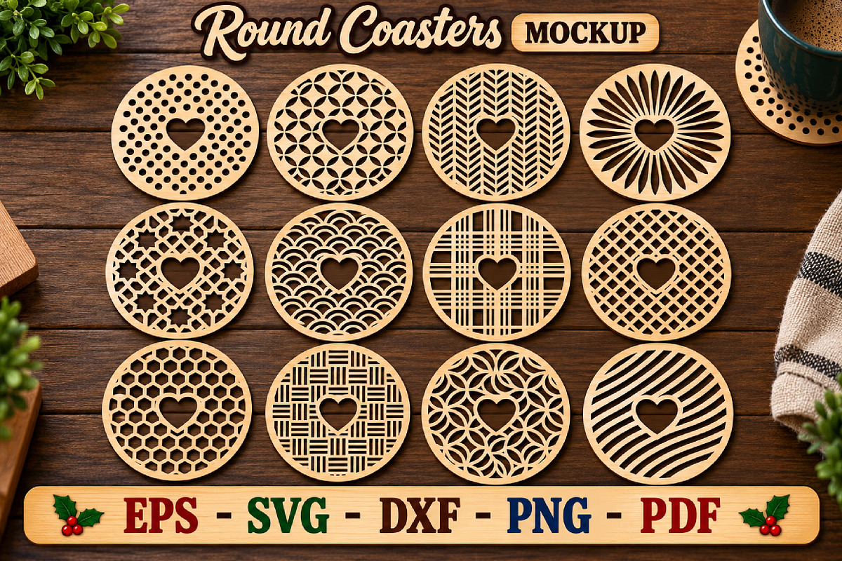 Round Coasters SVG Bundle, Geometric, an Object Graphic by Libby Wishes (Photo 1 of 3)