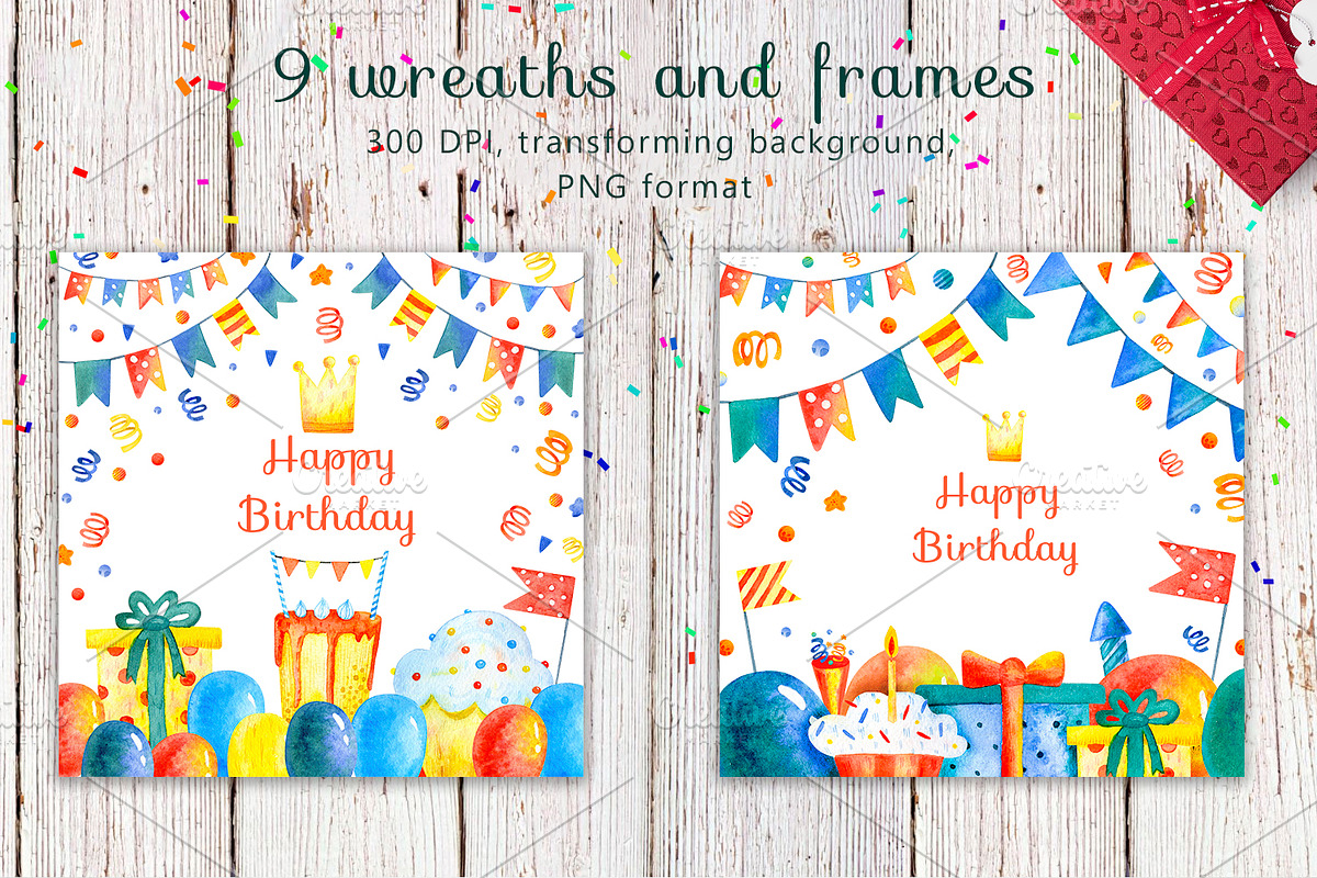 Happy birthday watercolor set, a Decorative Illustration by annasokol_ (Photo 4 of 10)